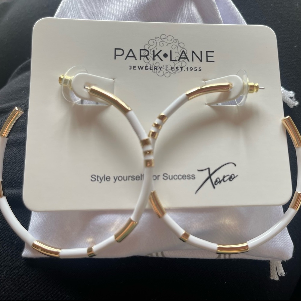 Park Lane White and Gold Hoop Earrings